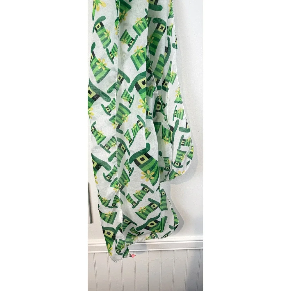 St Patricks‎ Day Leprechaun Hat Scarf Green White Shamrock Holiday Accessory